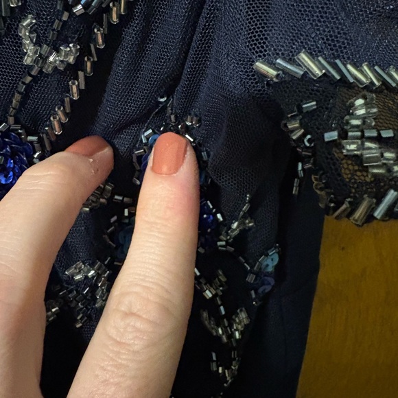 Aidan Mattox Embellished V- Neck Cocktail Dress in Twilight Blue - 10 - Picture 7 of 7